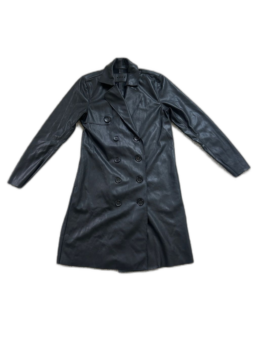BLANKNYC Vegan Leather Trench Coat Black Double Breasted Jacket